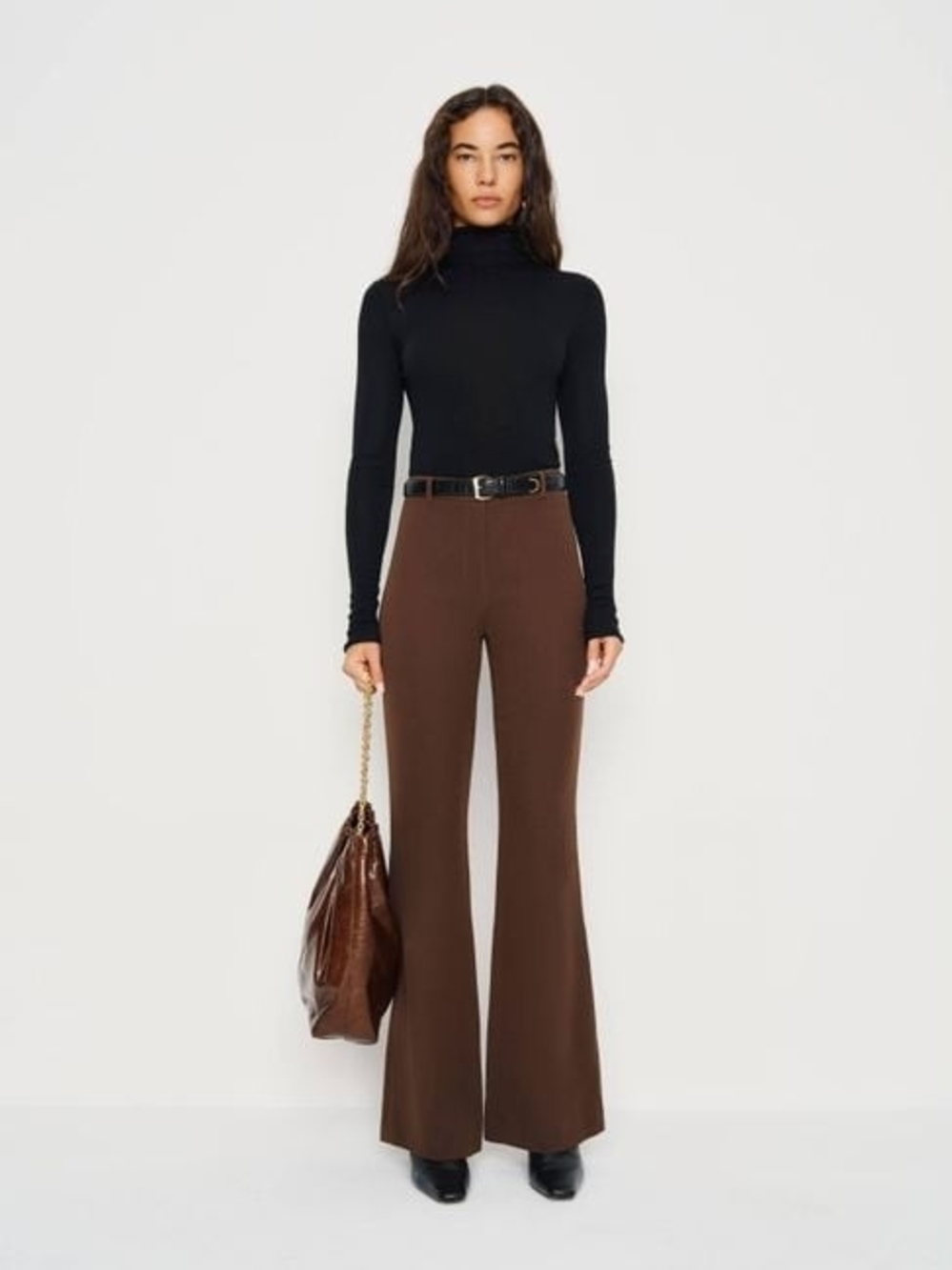 Reformation Millie Chocolate Brown High-Rise Flare Pants